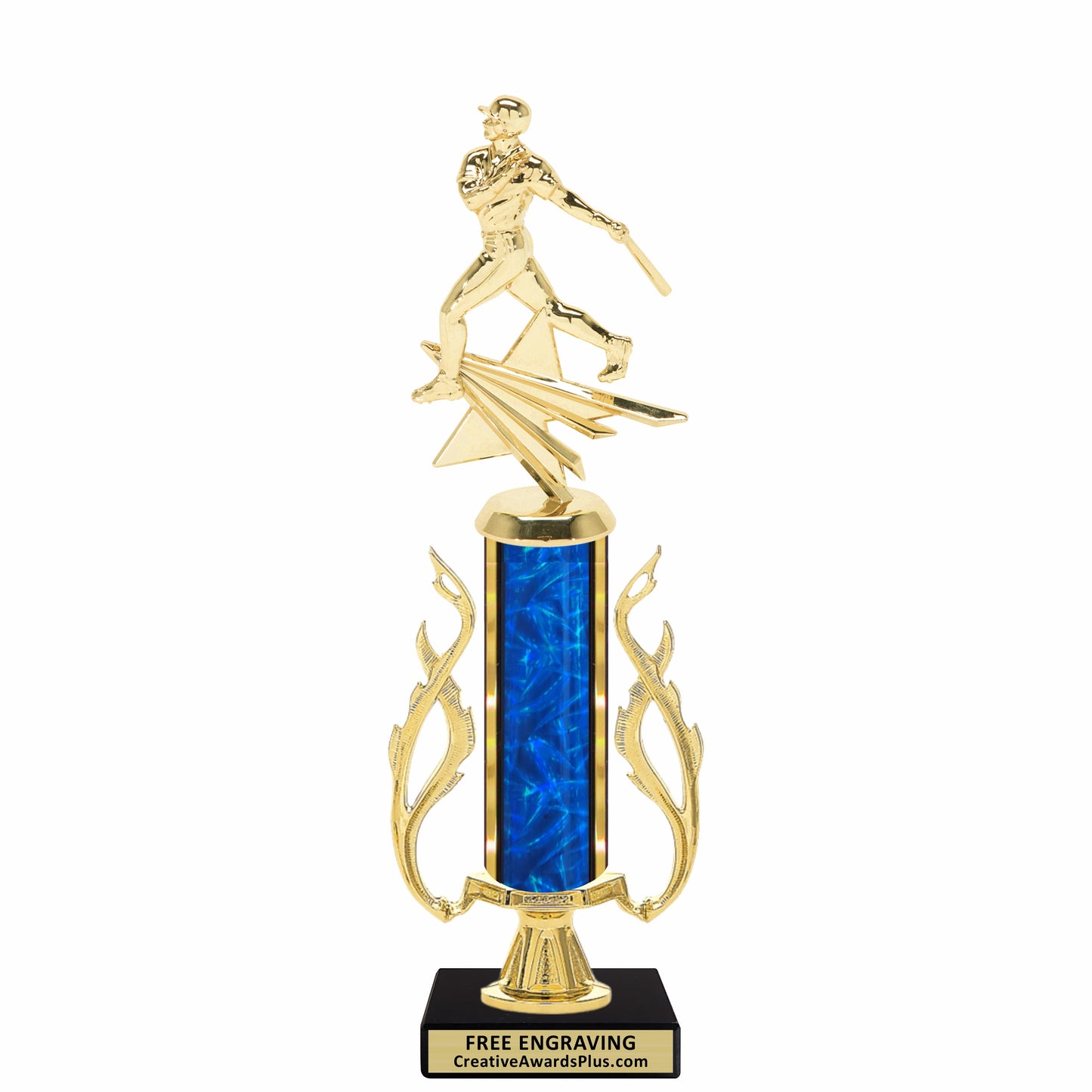 Flaming Baseball Trophy 13.5" / Gold