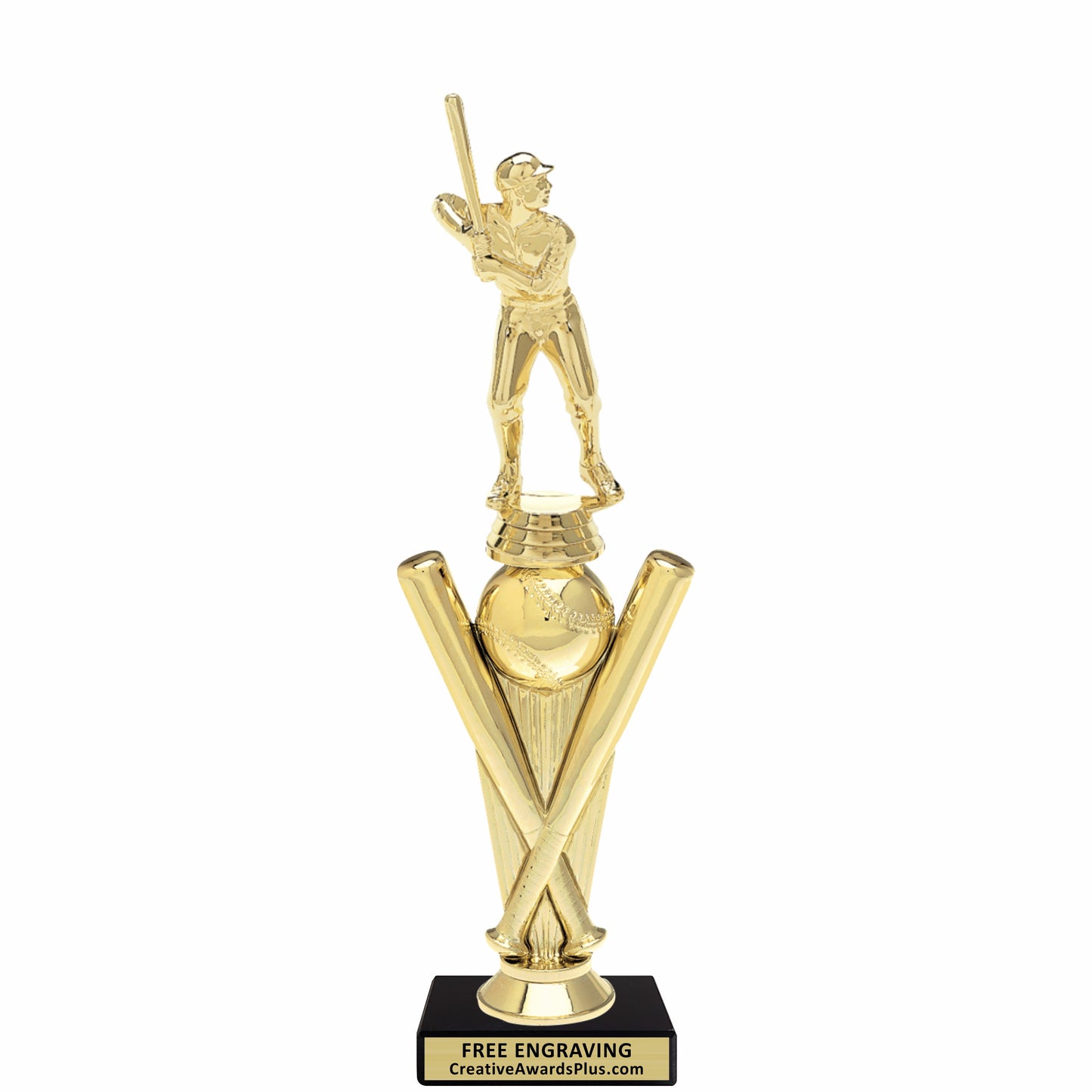 Crossed Bats Baseball Trophy 11.9" / Gold