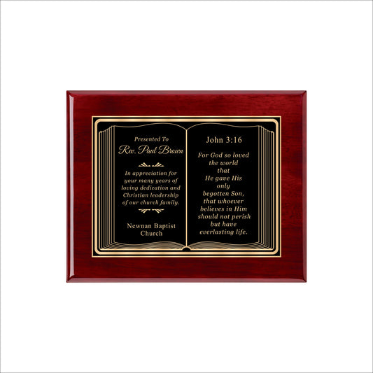 Bible Themed Rosewood Plaque 8" X 10 / Rosewood Piano Finish / Bible / Book