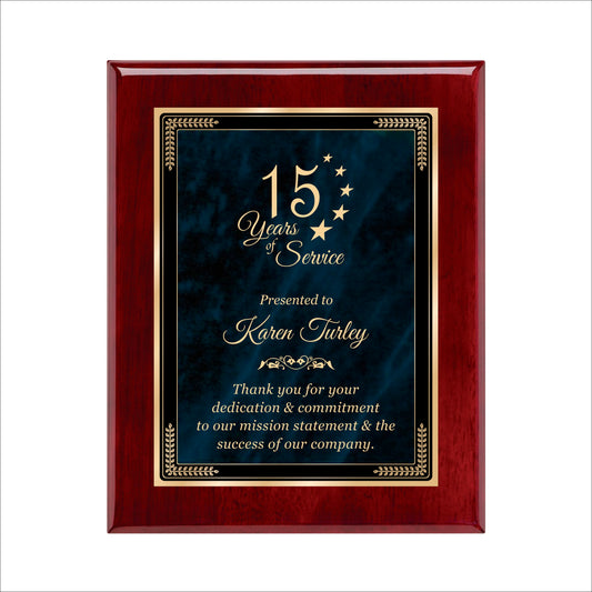 Designer Blue Marble Rosewood Plaque 8" X 10 / Rosewood Piano Finish / Marble Mist Blue