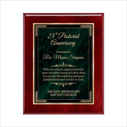 Designer Green Marble Rosewood Plaque 8" X 10 / Rosewood Piano Finish / Marble Mist Green