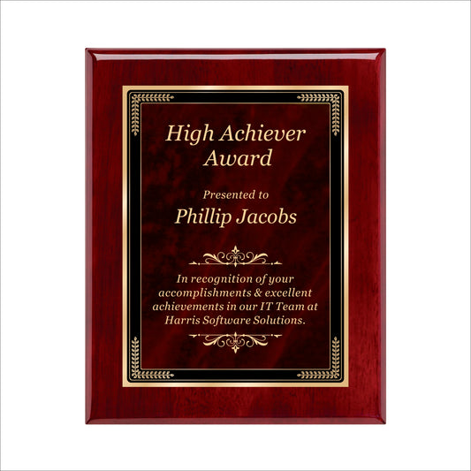 Designer Red Sienna Marble Rosewood Plaque 8" X 10 / Rosewood Piano Finish / Marble Mist Red Sienna