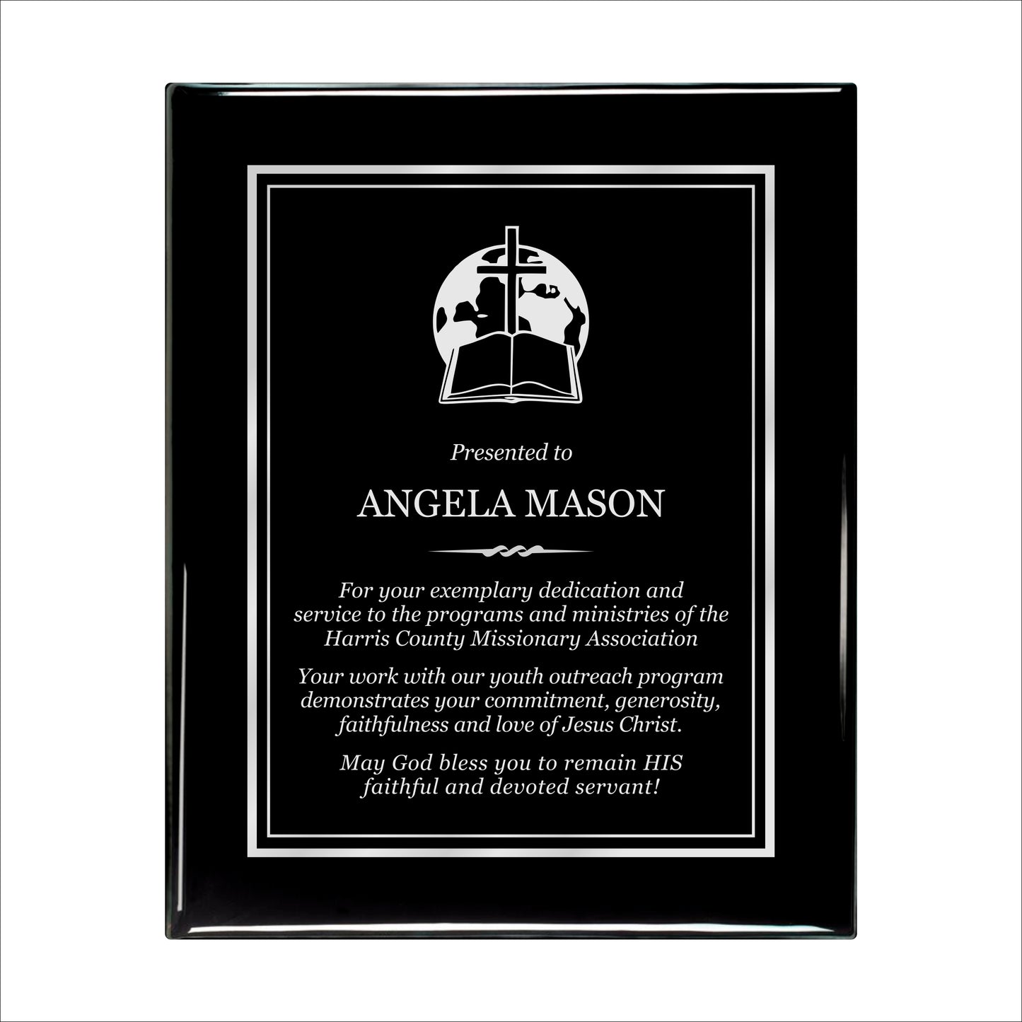 Ebony Finished Plaque with Silver Border 10.5" X 13" / Black Piano Finish / Double Border