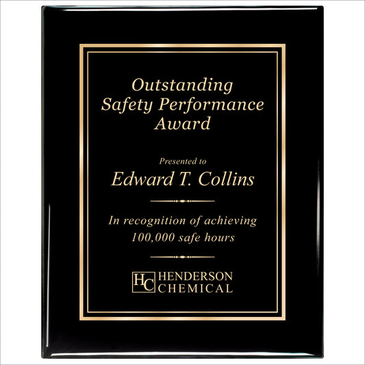 Ebony Finished Plaque with Gold Border 12" X 15" / Black Piano Finish / Double Border