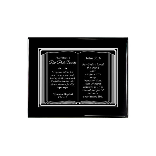 Bible Silver Themed Ebony Plaque 8" X 10 / Black Piano Finish / Bible / Book