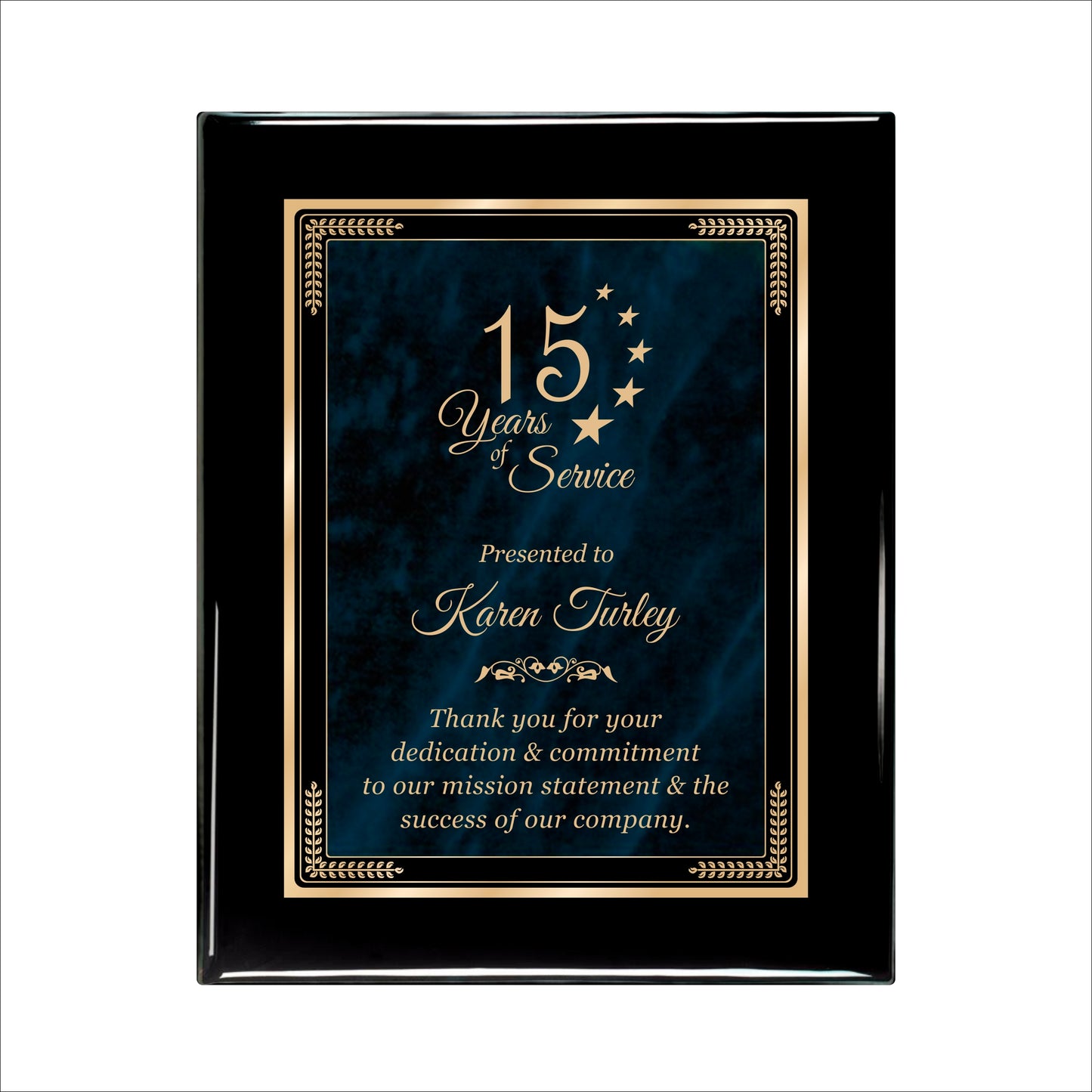 Designer Blue Marble Ebony Plaque 8" X 10 / Black Piano Finish / Marble Mist Blue