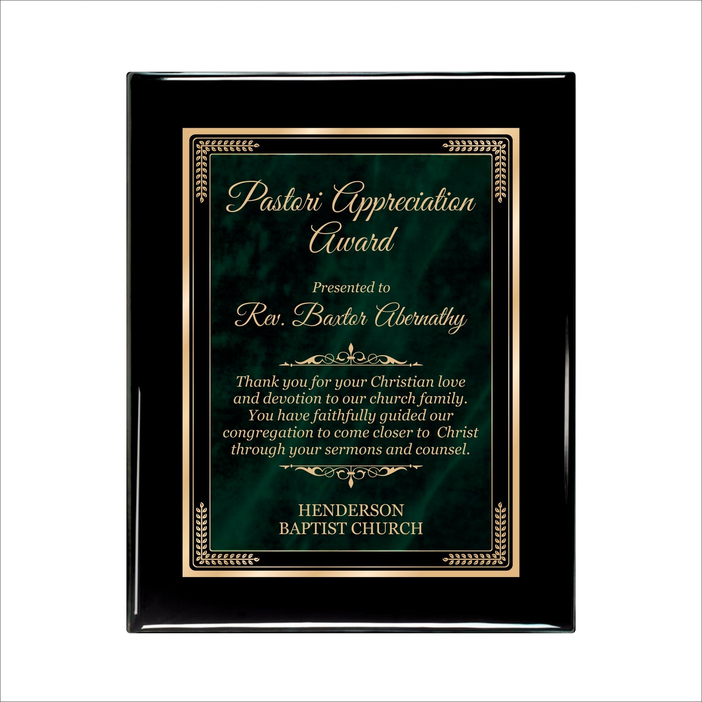 Designer Green Marble Ebony Plaque 8" X 10 / Black Piano Finish / Marble Mist Green