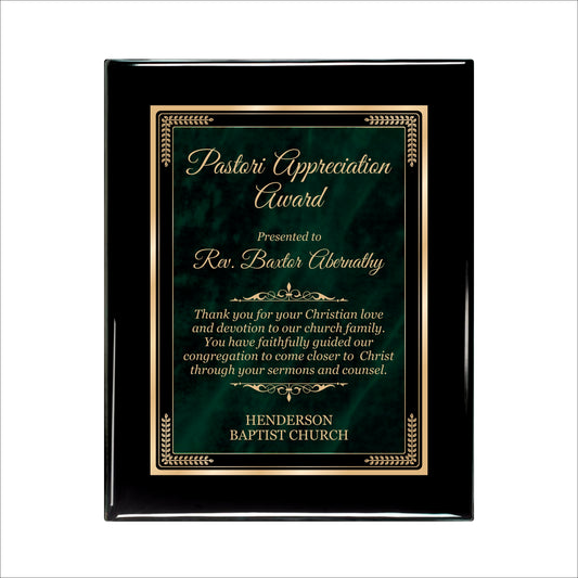 Designer Green Marble Ebony Plaque 8" X 10 / Black Piano Finish / Marble Mist Green