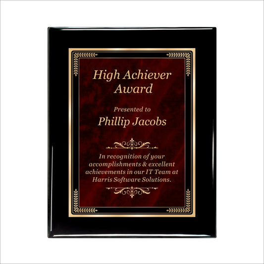 Designer Red Sienna Marble Ebony Plaque 8" X 10 / Black Piano Finish / Marble Mist Red Sienna