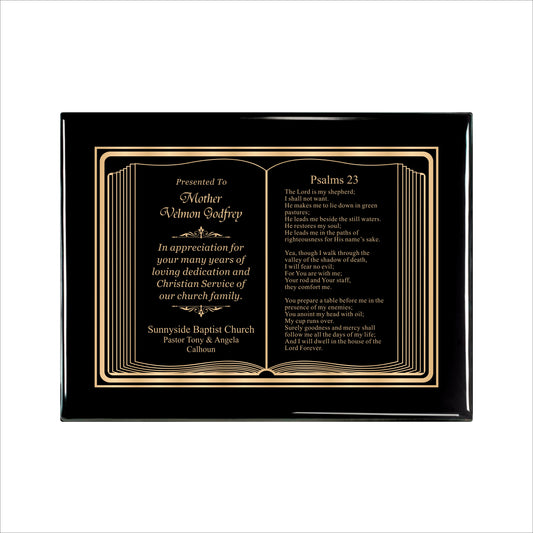 Bible Gold Themed Ebony Plaque 9" X 12" / Black Piano Finish / Bible / Book