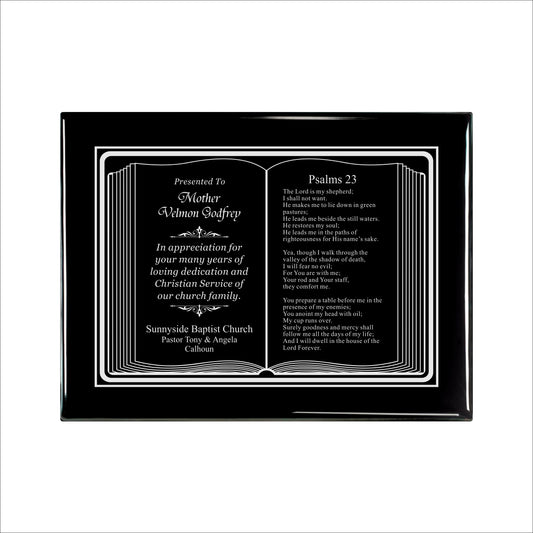 Bible Silver Themed Ebony Plaque 9" X 12" / Black Piano Finish / Bible / Book