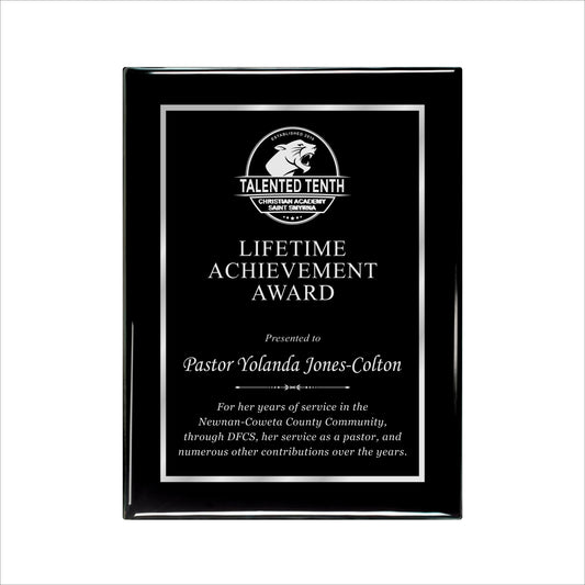 Ebony Finished Plaque with Silver Border 9" X 12" / Black Piano Finish / Single Border