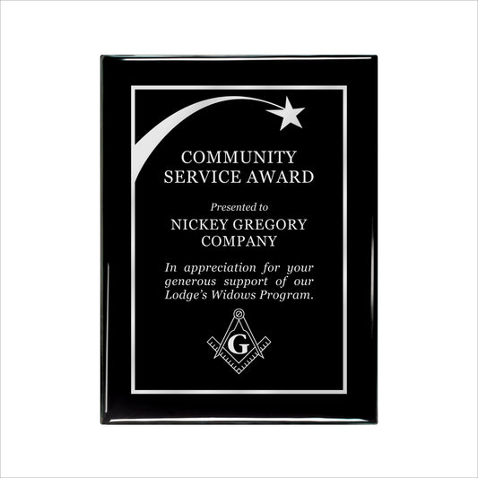 Ebony Finished Plaque with Silver Border 9" X 12" / Black Piano Finish / Shooting Star