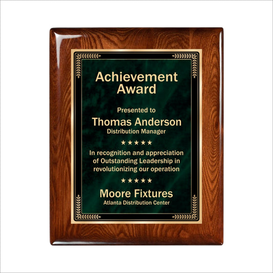 Designer Green Marble Walnut Gloss Plaque 8" X 10 / Walnut  Piano Finish / Marble Mist Green