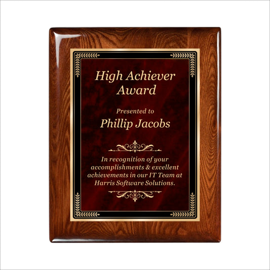 Designer Red Sienna Marble Walnut Gloss Plaque 8" X 10 / Walnut  Piano Finish / Marble Mist Red Sienna