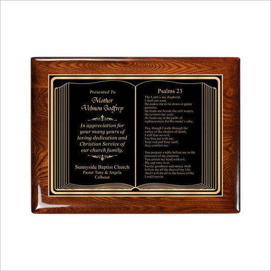 Bible Themed Walnut Gloss Plaque 9" X 12" / Walnut  Piano Finish / Bible / Book