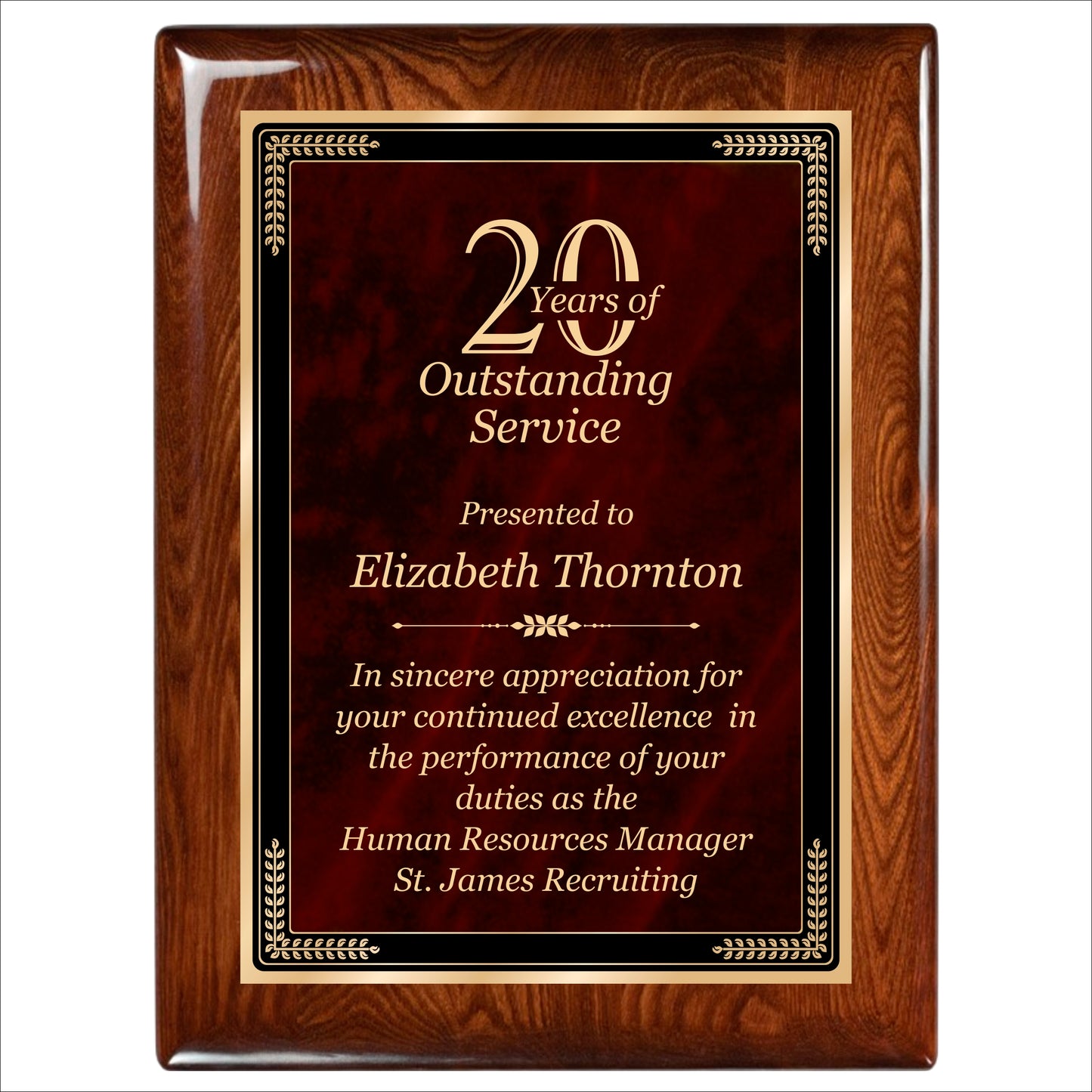 Designer Red Sienna Marble Walnut Gloss Plaque 9" X 12" / Walnut Piano Finish / Marble Mist Red Sienna