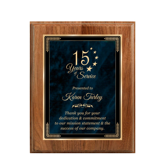 Designer Blue Marble Walnut Plaque 8" X 10 / Walnut / Marble Mist Blue