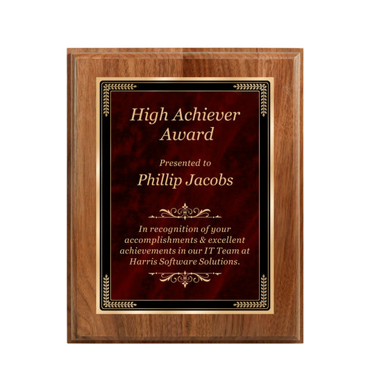 Designer Red Sienna Marble Walnut Plaque 8" X 10 / Walnut / Marble Mist Red Sienna