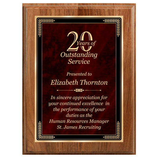 Designer Red Sienna Marble Walnut Plaque 9" X 12" / Walnut / Marble Mist Red Sienna