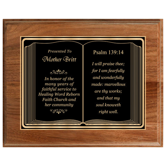 Bible Themed Walnut Plaque 12" X 15" / Walnut / Bible / Book