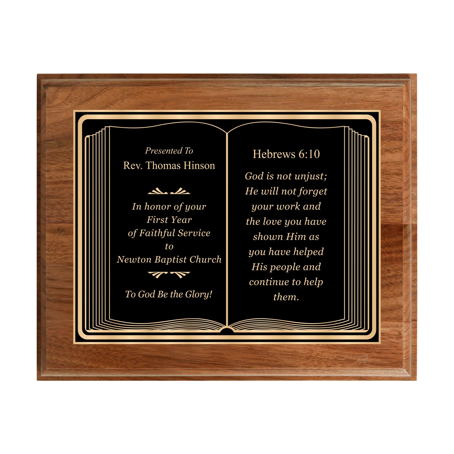 Bible Themed Walnut Plaque 10.5" X 13" / Walnut / Bible / Book