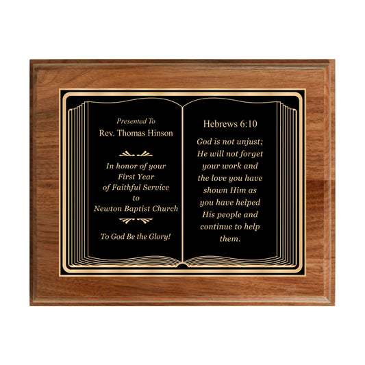 Bible Themed Walnut Plaque 10.5" X 13" / Walnut / Bible / Book