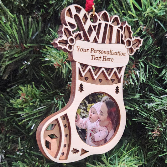 Photo Stocking Maple Ornament 4.125" / Maple