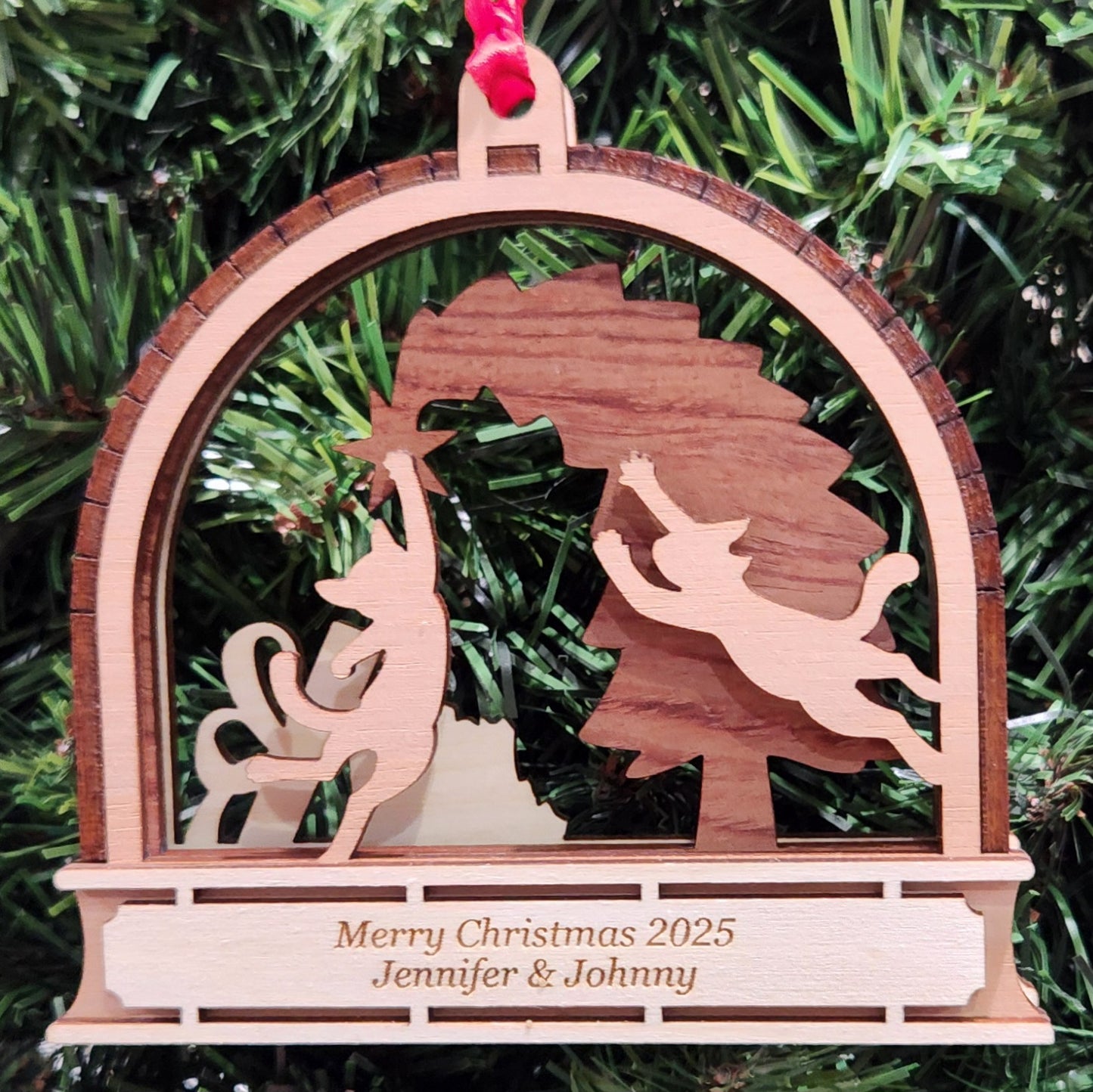 Wood 3D Cats Ornament 4.25" / Wood