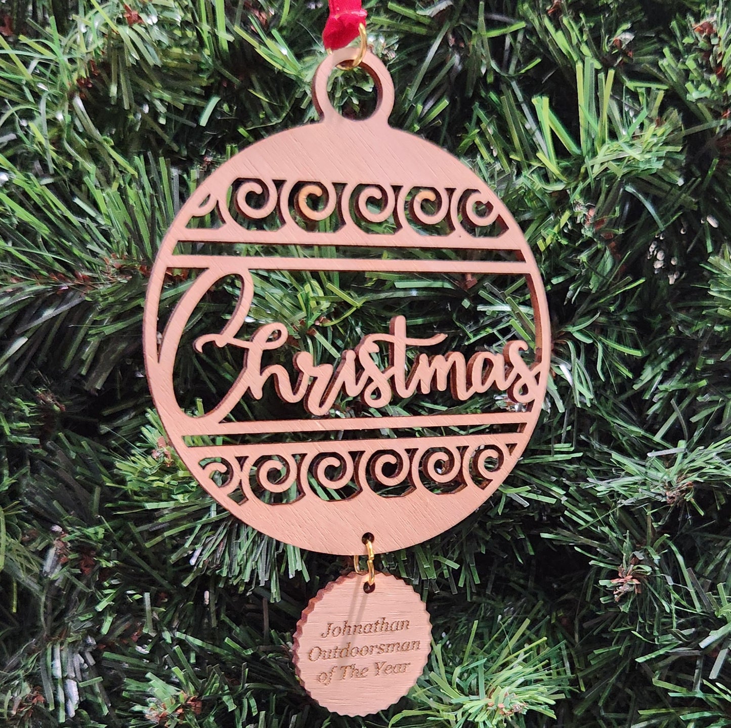 Wood Merry Christmas Ornament 5.25" / Cherry