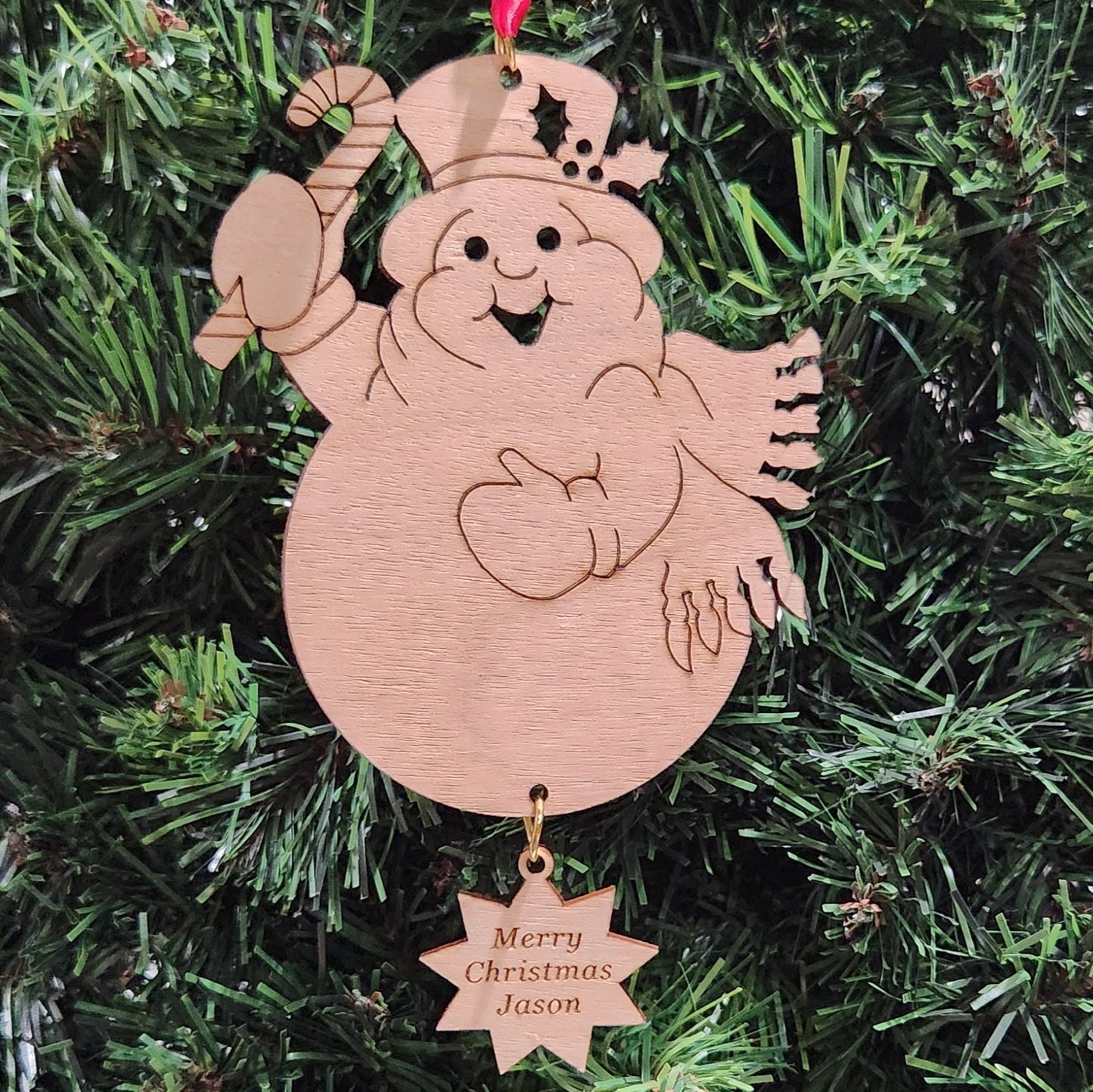 Wood Snowman Christmas Ornament 5.5" / Cherry