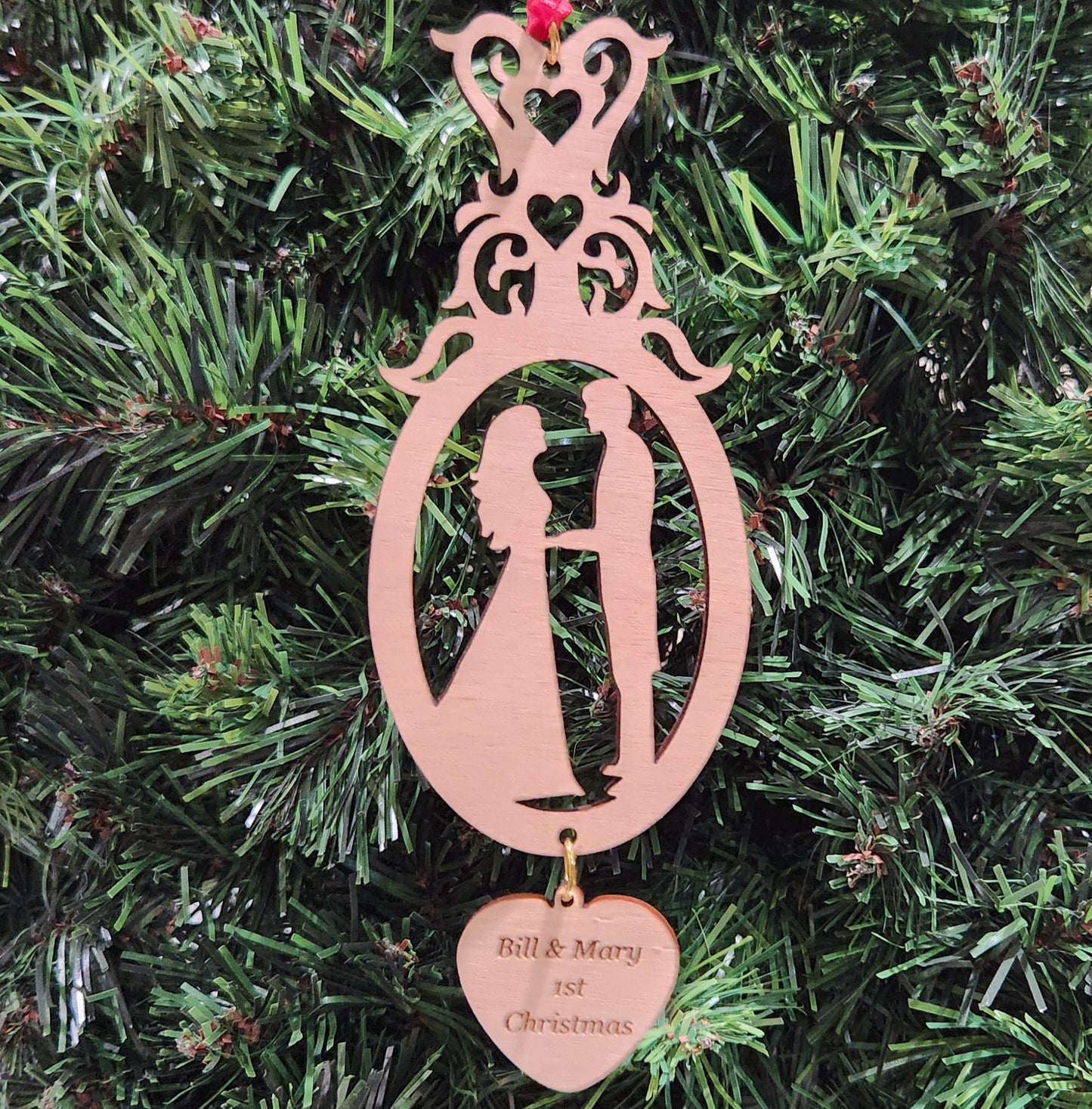 Wood Wedding Christmas Ornament 6.25" / Cherry