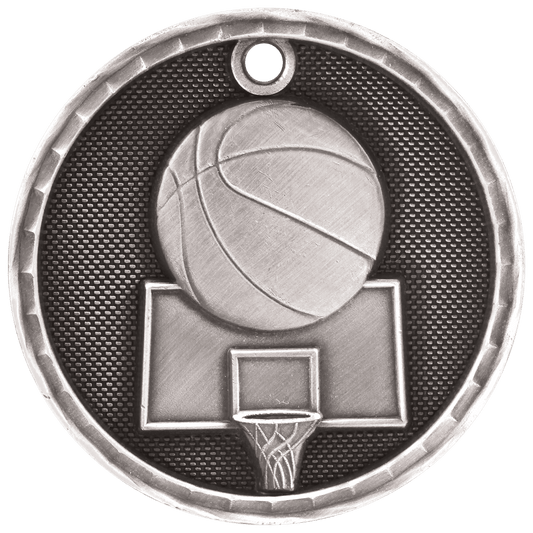 3D Basketball Medal 2" / Silver
