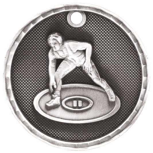 3D Wrestling Medal 2" / Silver