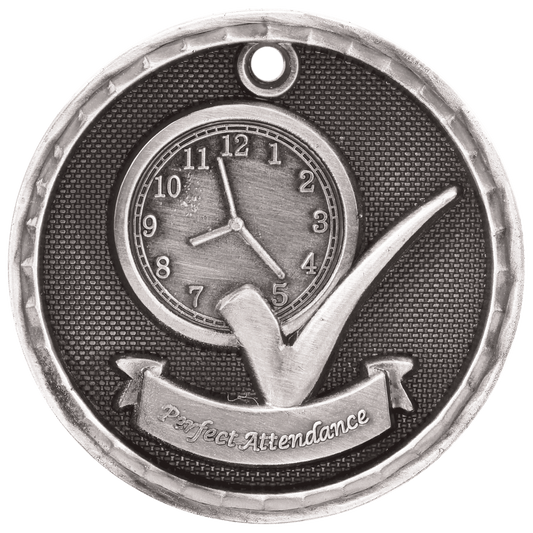 3D Perfect Attendance Medal 2" / Silver