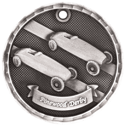 3D Pinewood Derby Medal 2" / Silver
