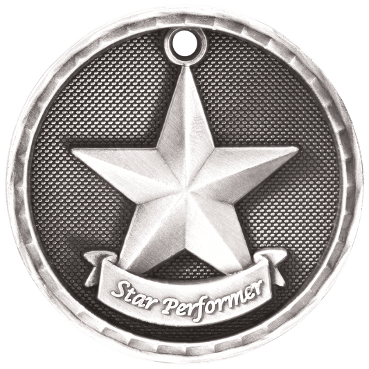 3D Star Performer Medal 2" / Silver