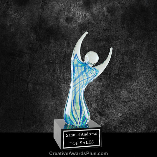 Raised Arms Art Glass 9" / Blue/Green