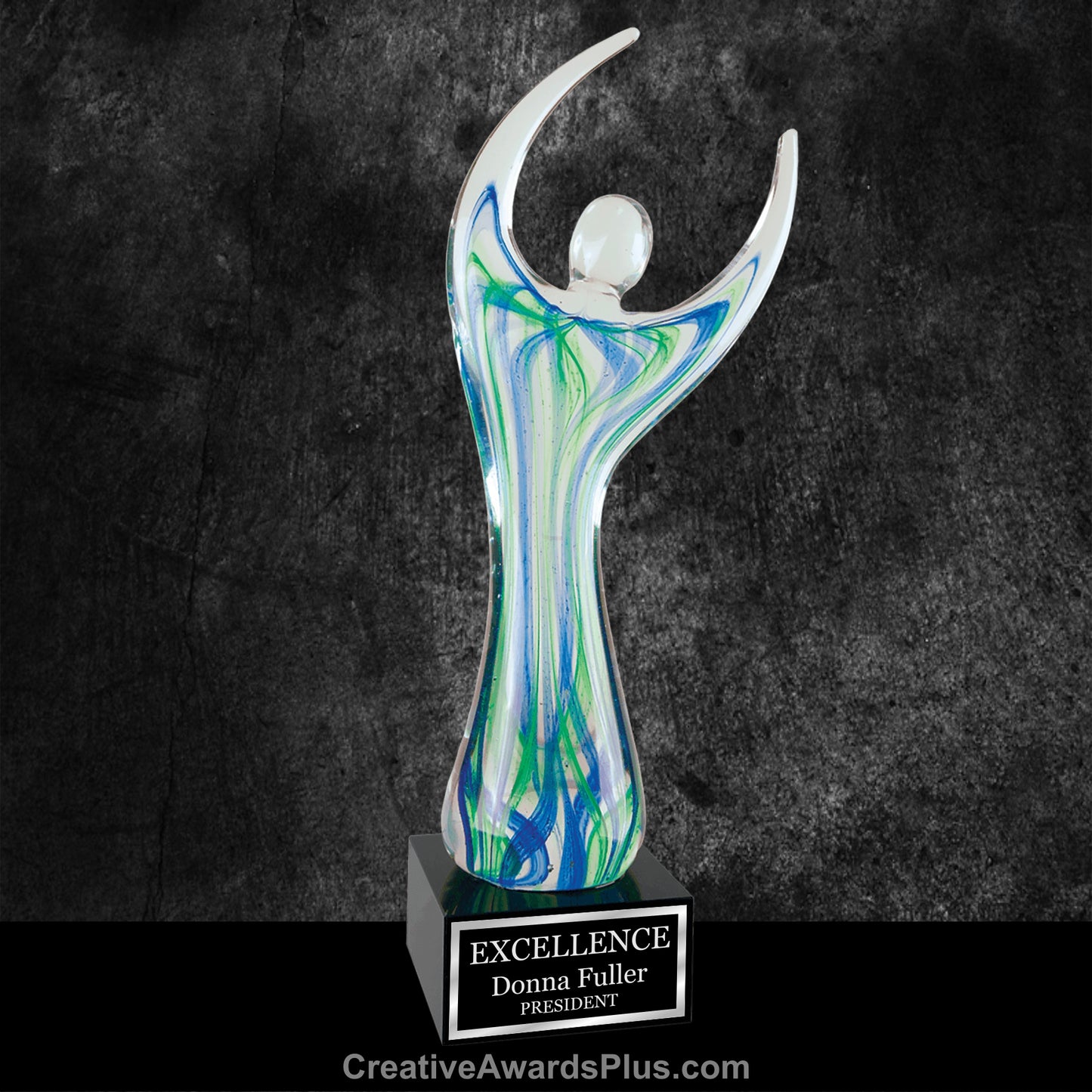 Raised Arms Art Glass 12" / Blue/Green