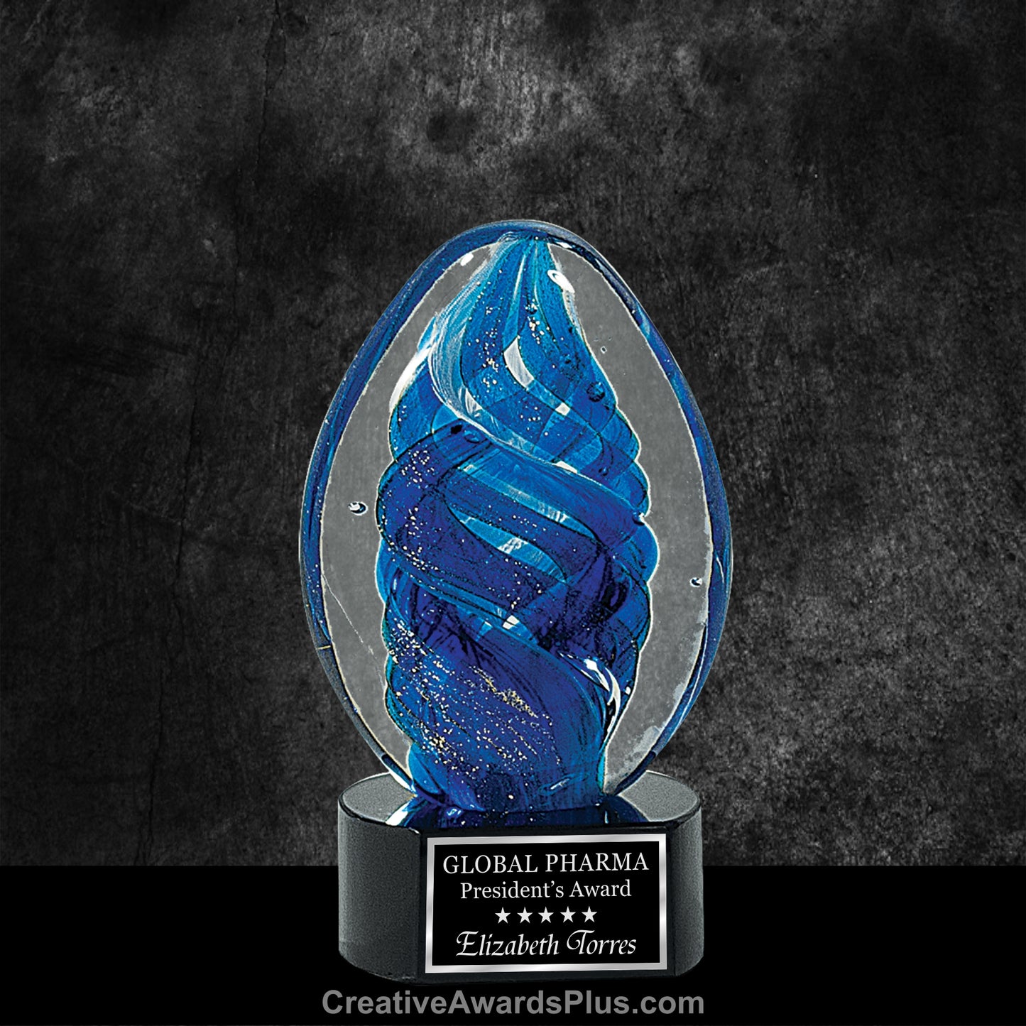 Blue Oval Swirl Art Glass 6" / Blue
