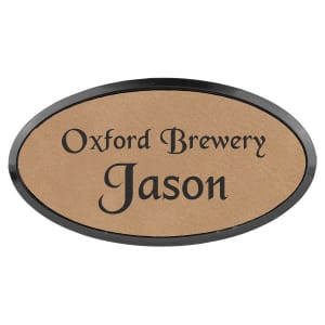 Leatherette Framed Name Badge 1.5"x3" - Oval / Light Brown