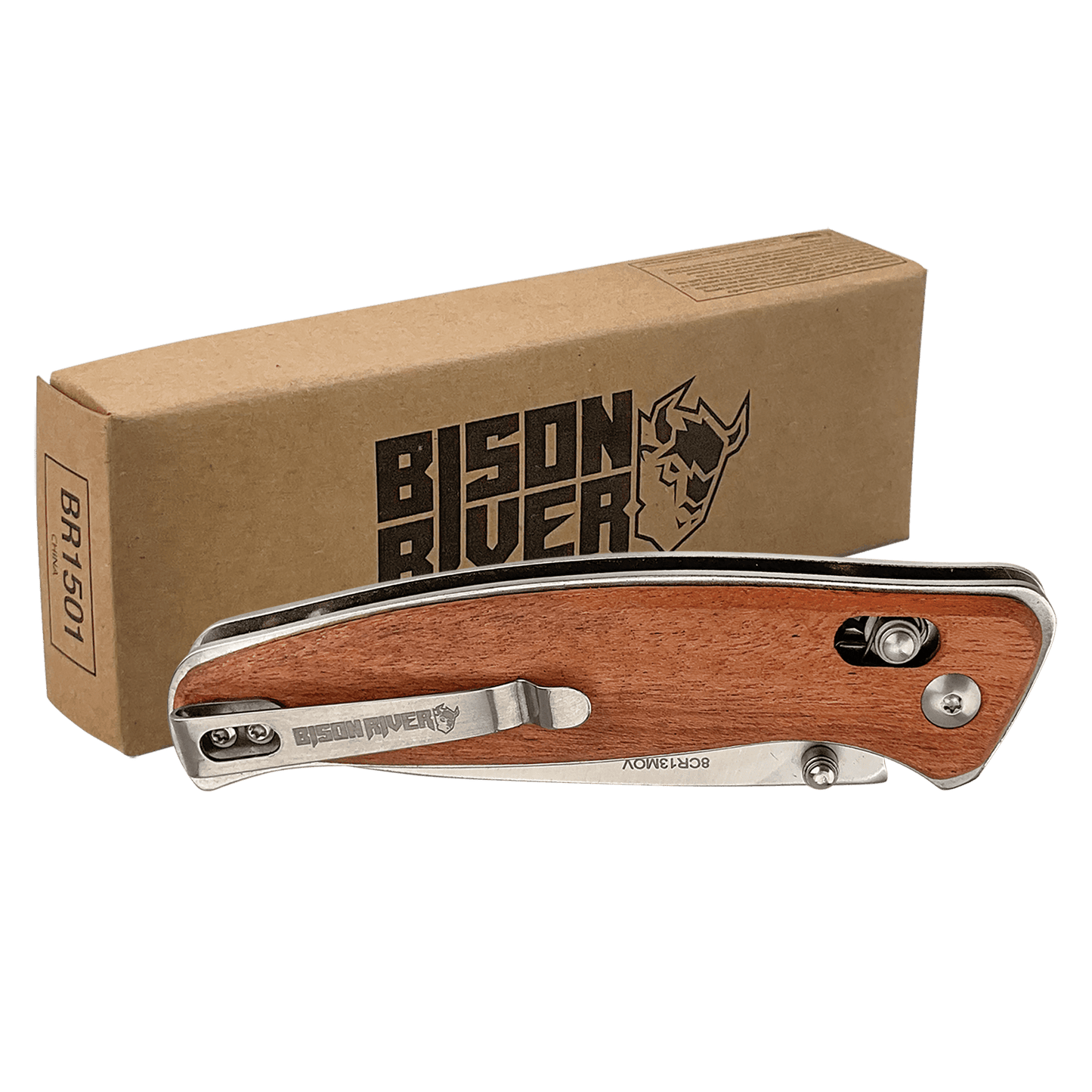 Wood Folding Knife w/Button Lock 4 1/2 " / Wood