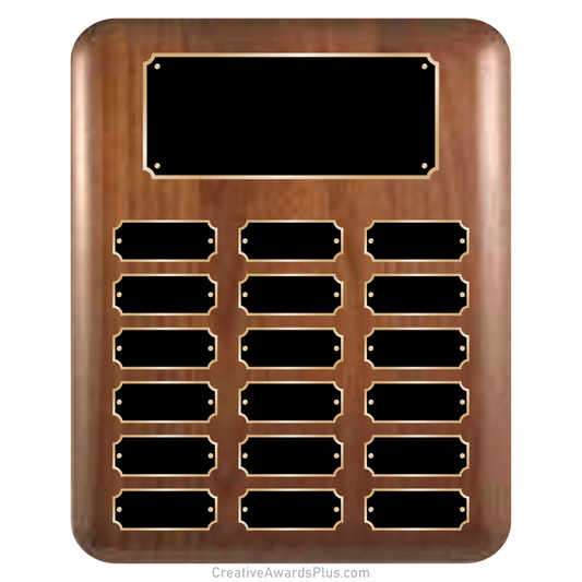 Elliptical Walnut Perpetual Plaque 10.5" x 13" / Walnut / 18 Leaf Plates