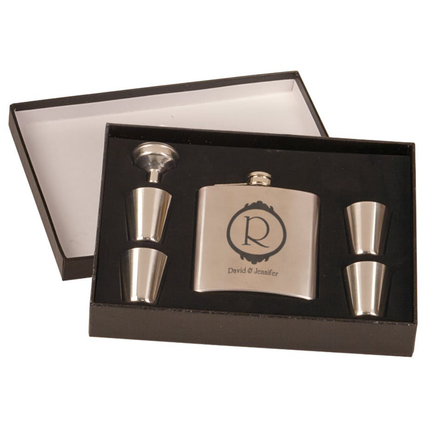 Flask Set with Black Box 6 oz. / Silver