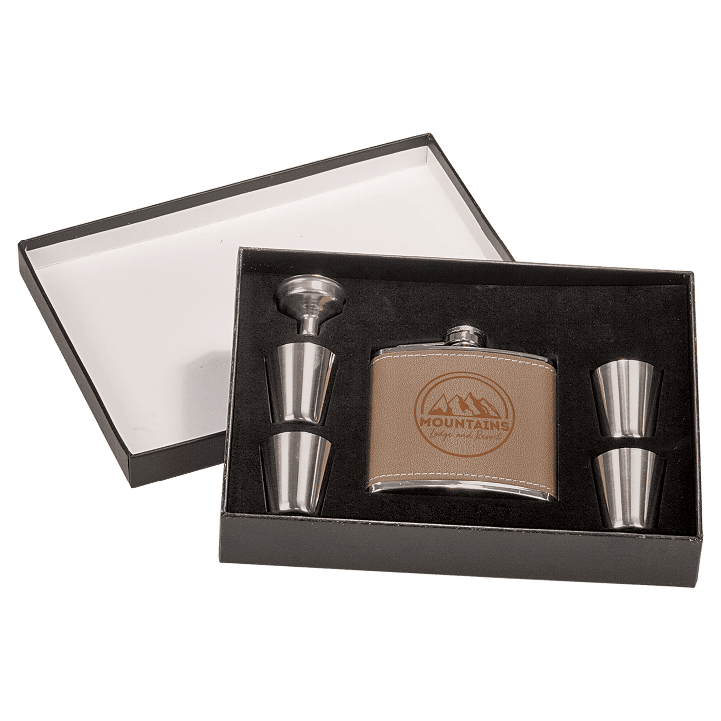 Flask Set with Black Box 6 oz. / Brown