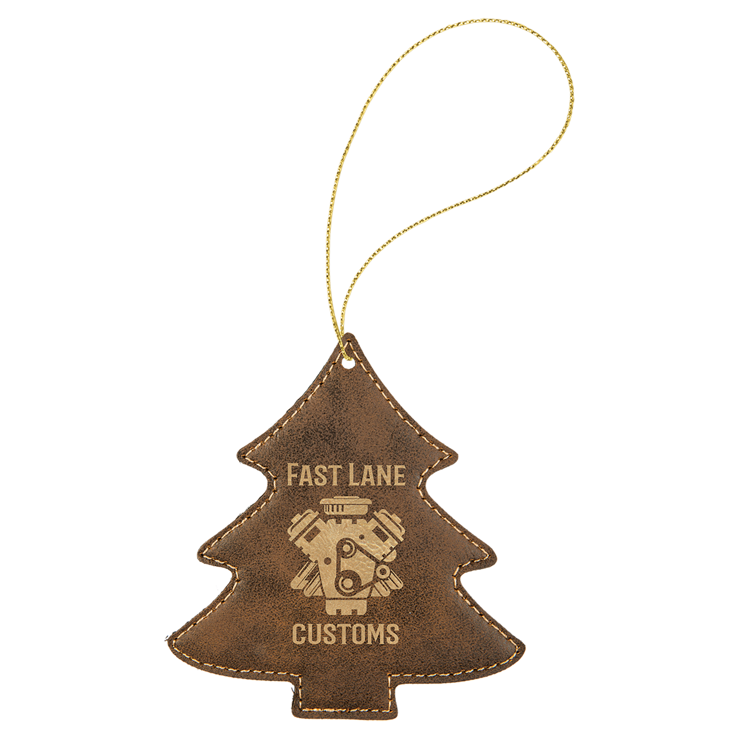 Leatherette Christmas Tree Ornament 4.5" / Rustic/Gold