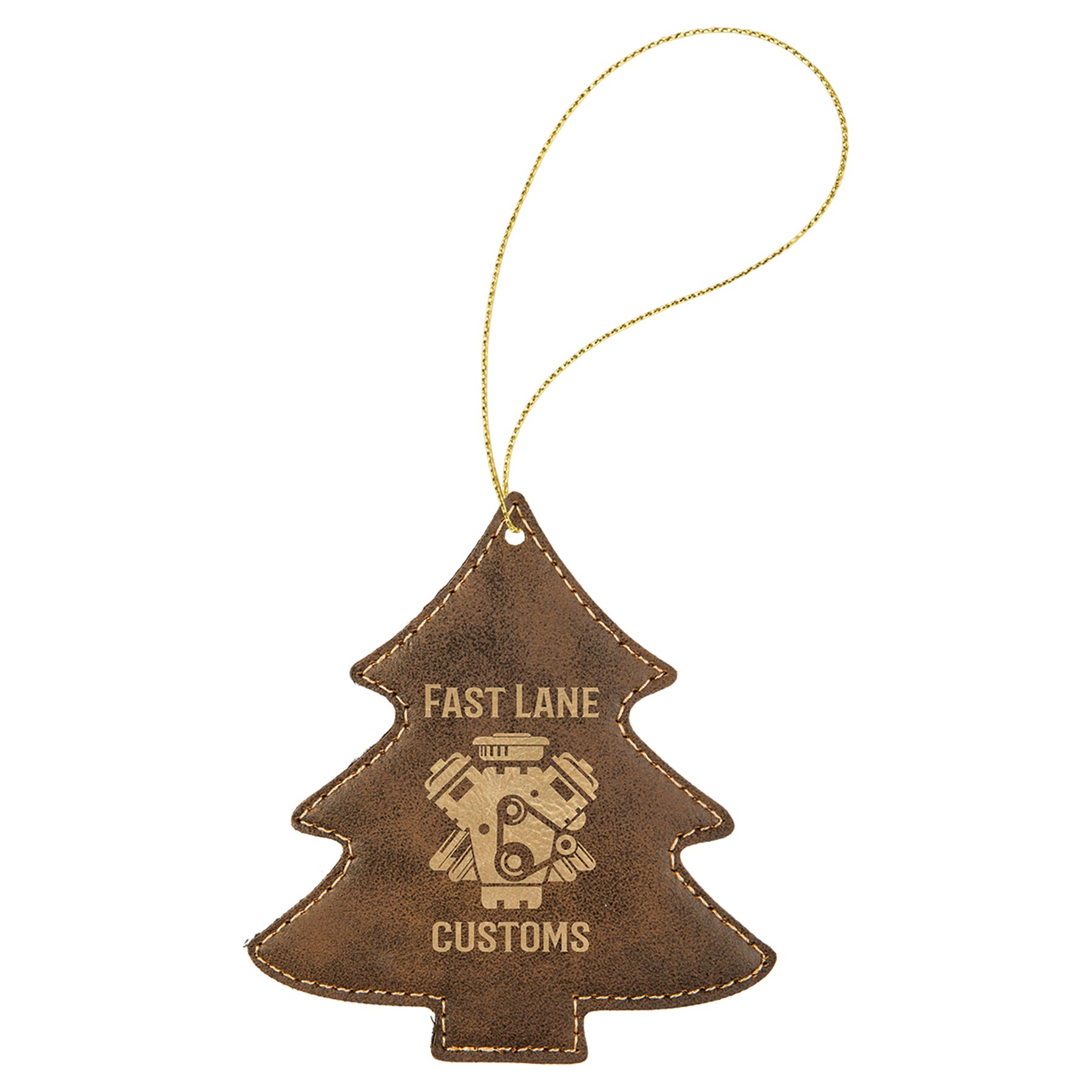 Leatherette Christmas Tree Ornament 4.5" / Rustic/Gold