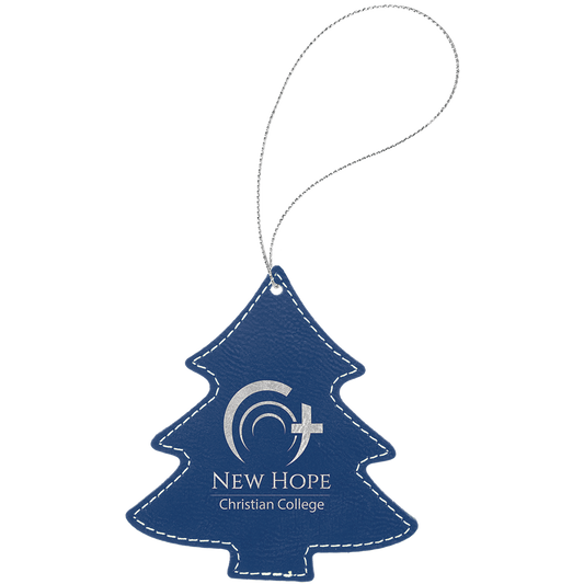 Leatherette Christmas Tree Ornament 4.5" / Blue/Silver