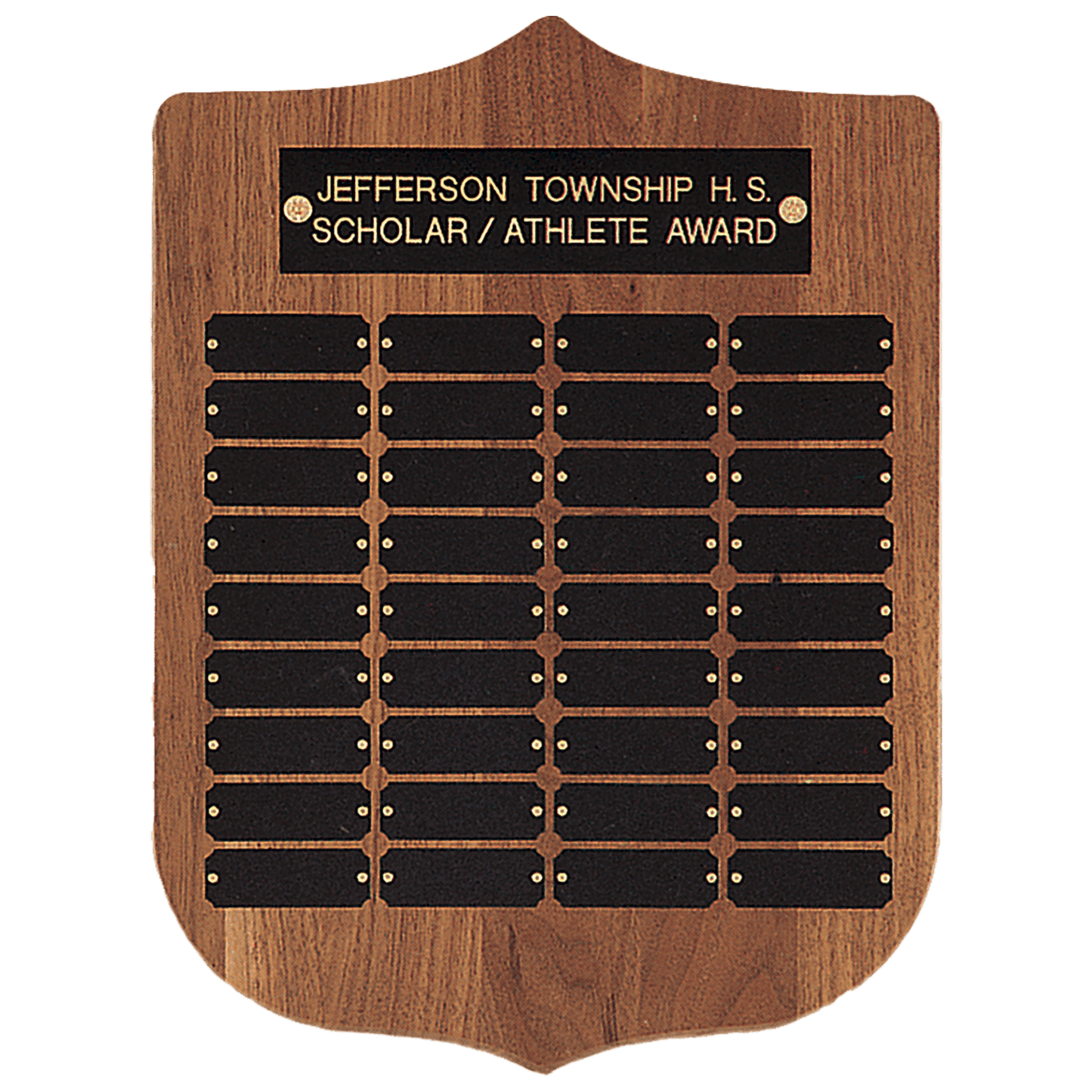 American Walnut Shield Perpetual Plaque 41 12" x 16" - 36 Plates / Walnut