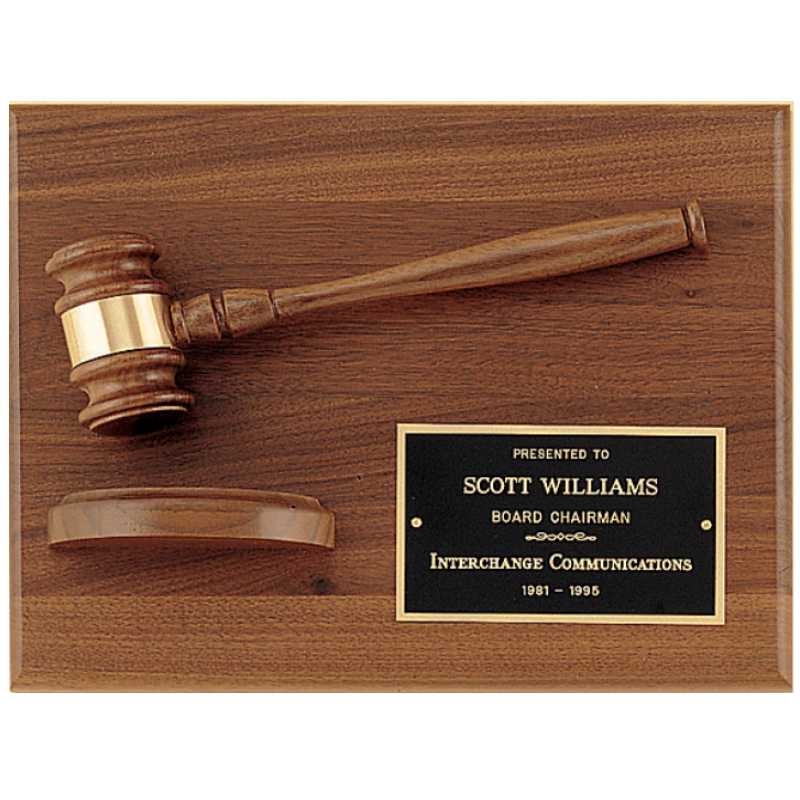 Gavel Plaque with Block 9" x 12" / Walnut